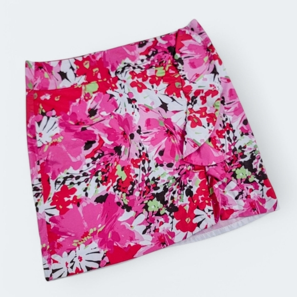 Cato Floral Pink Red Skirt Ruffle Size 14 Spring Summer Easter Party Pretty - Picture 1 of 12